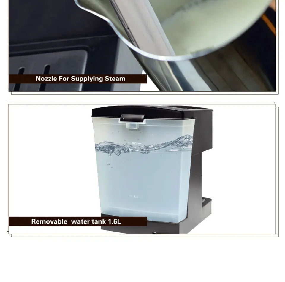 Semi-Automatic Espresso Machine – Built-in Grinder, Steam Wand, 15 Bar, Home & Office