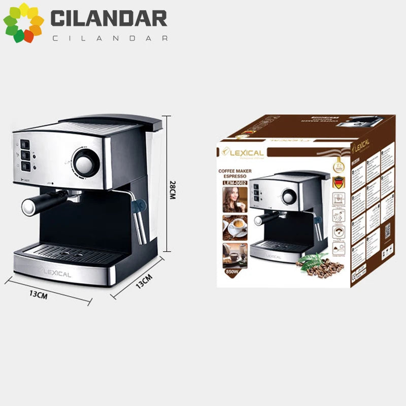 Semi-Automatic Espresso Machine – Built-in Grinder, Steam Wand, 15 Bar, Home & Office