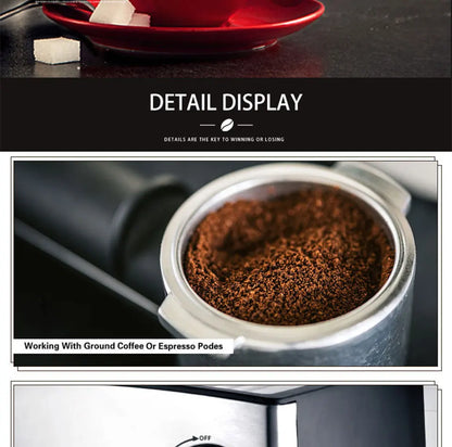 Semi-Automatic Espresso Machine – Built-in Grinder, Steam Wand, 15 Bar, Home & Office