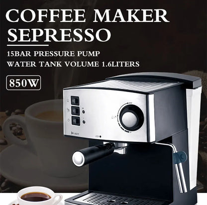 Semi-Automatic Espresso Machine – Built-in Grinder, Steam Wand, 15 Bar, Home & Office