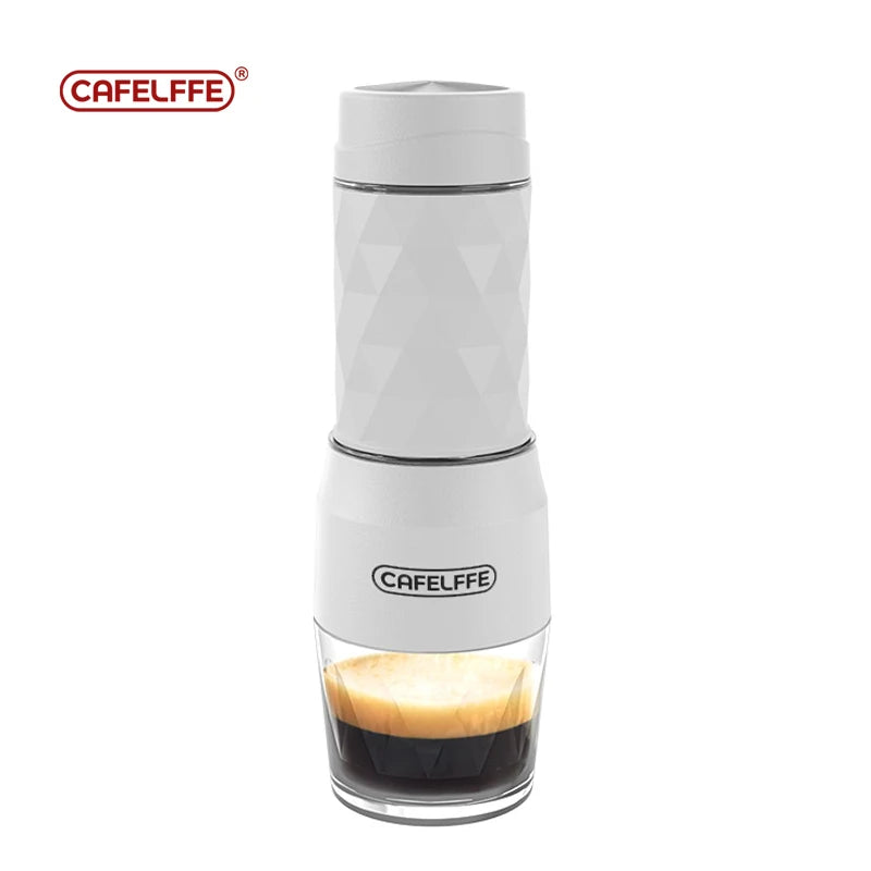 Dejess 3-in-1 portable espresso maker product hero shot on gradient background with brand logo