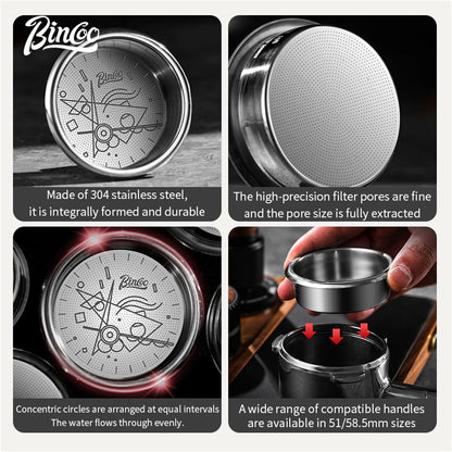 BINCOO Precision High Extraction Matrix Basket Filter，Micro Sieve Filter Basket Stainless Steel Portafilter Basket for 51/58.5mm