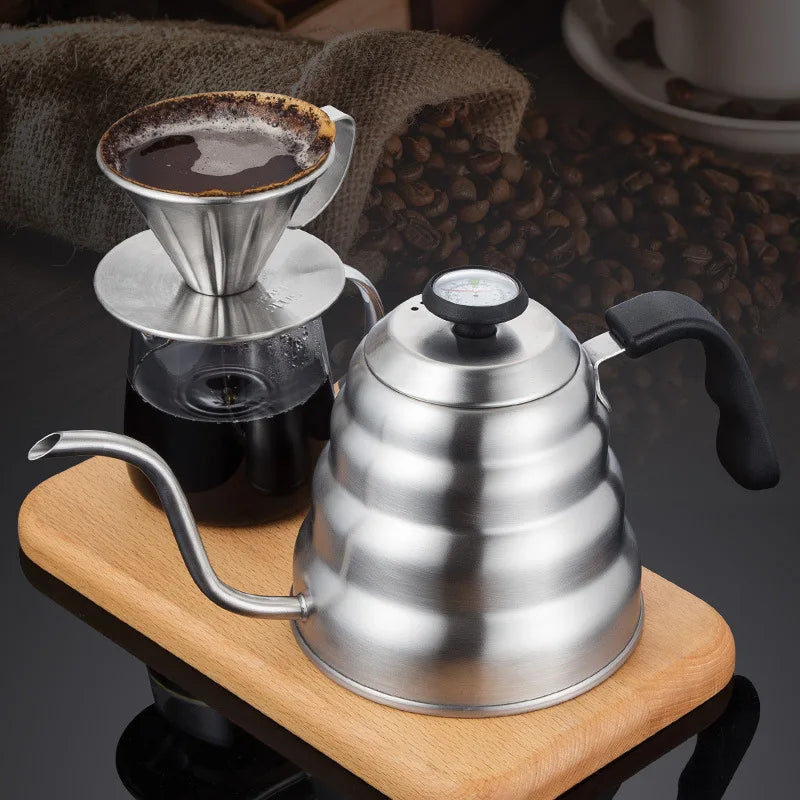 Stainless Steel Pour Over Coffee Pot with Thermometer Swan Long Neck High Capacity Can Be Heated Professional Hand Brewed Coffee