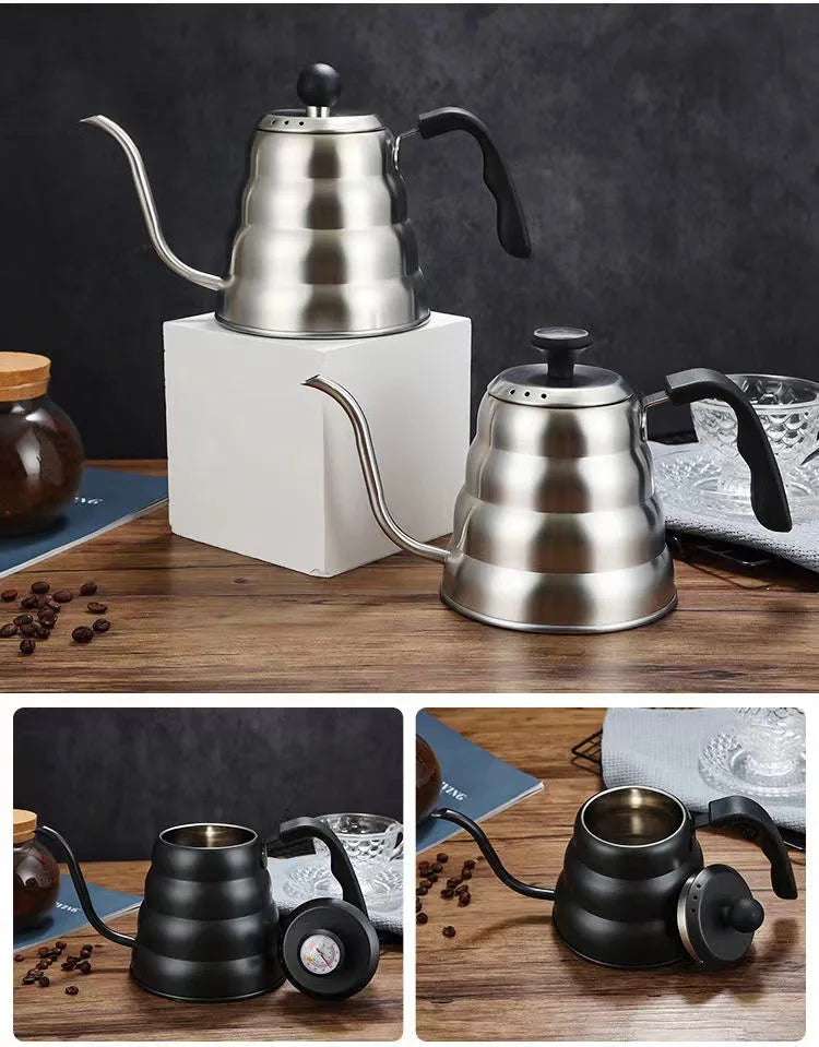 Stainless Steel Pour Over Coffee Pot with Thermometer Swan Long Neck High Capacity Can Be Heated Professional Hand Brewed Coffee