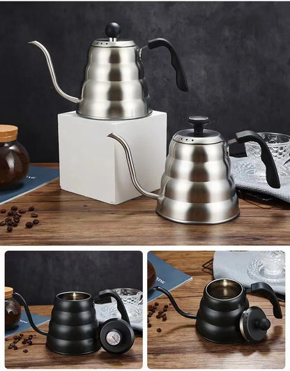 Stainless Steel Pour Over Coffee Pot with Thermometer Swan Long Neck High Capacity Can Be Heated Professional Hand Brewed Coffee