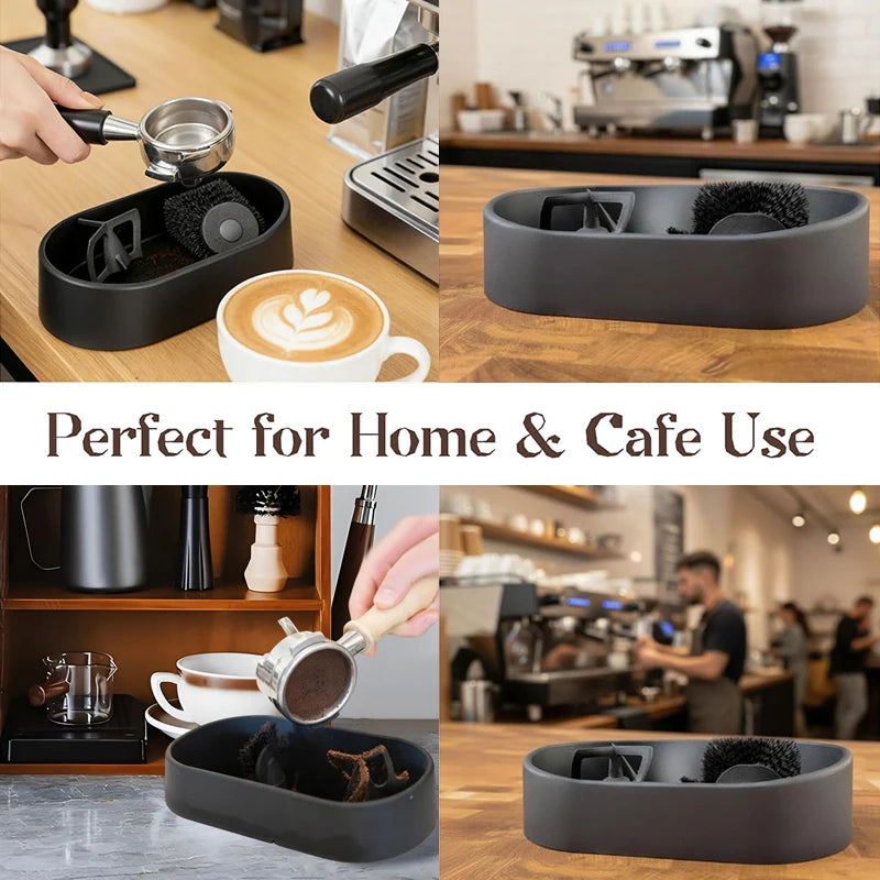 Close-up of non-slip rubber base on Dejess automatic espresso knock box cleaner