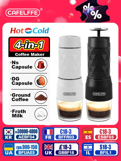 Dejess 3-in-1 portable espresso maker compact hand press travel coffee machine full product view