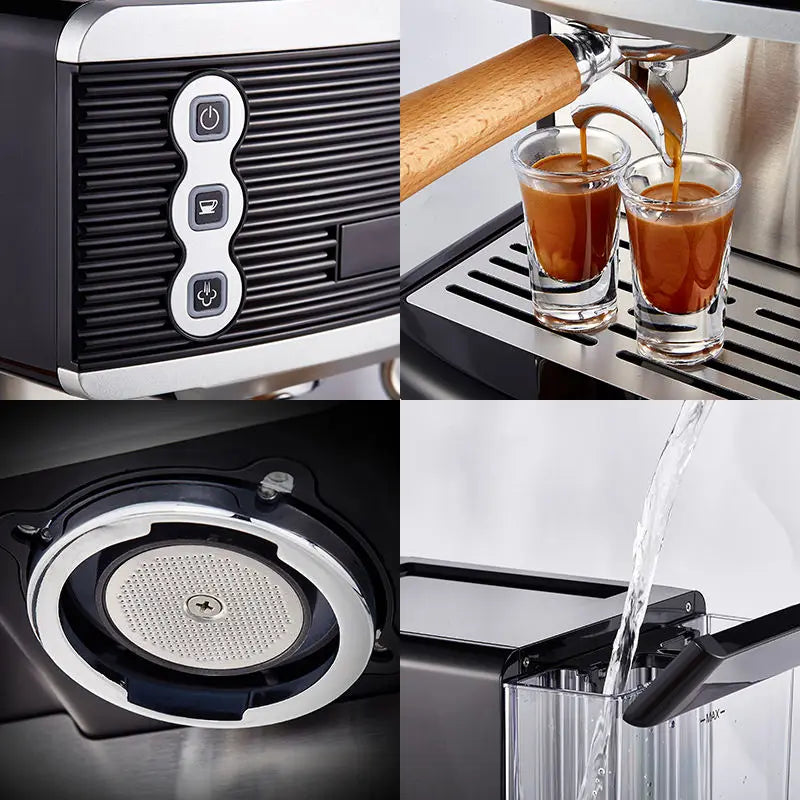 Professional grade dual boiler espresso machine stainless steel housing detail