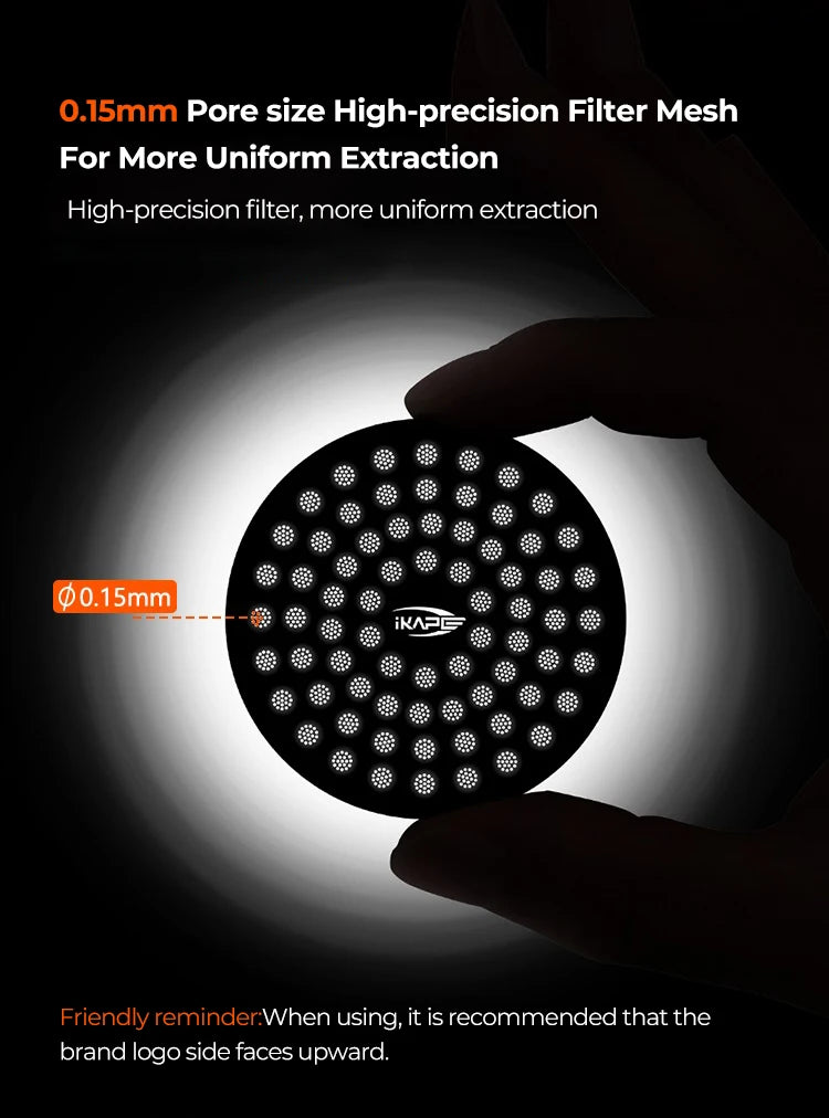 IKAPE V2 espresso filter screen three sizes 51mm 54mm 58mm laid out flat comparison