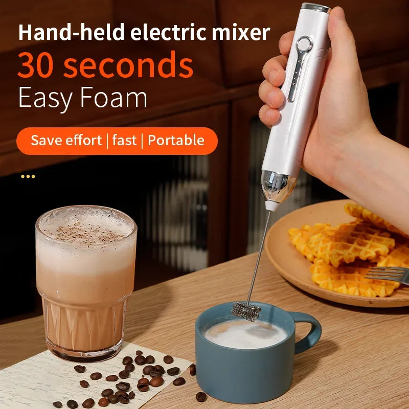 Wireless Type-C Rechargeable 3-speed Mini Handheld Milk Frother Coffee Frother Portable Kitchen Cooking Tools Whisk Foam Blender