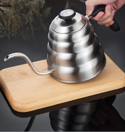 Stainless Steel Pour Over Coffee Pot with Thermometer Swan Long Neck High Capacity Can Be Heated Professional Hand Brewed Coffee