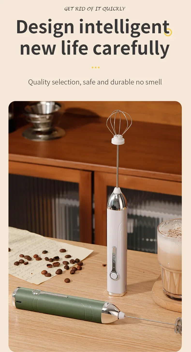 Wireless Type-C Rechargeable 3-speed Mini Handheld Milk Frother Coffee Frother Portable Kitchen Cooking Tools Whisk Foam Blender
