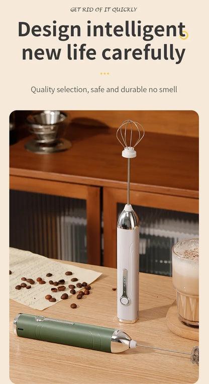 Wireless Type-C Rechargeable 3-speed Mini Handheld Milk Frother Coffee Frother Portable Kitchen Cooking Tools Whisk Foam Blender