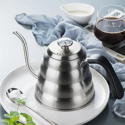 Stainless Steel Pour Over Coffee Pot with Thermometer Swan Long Neck High Capacity Can Be Heated Professional Hand Brewed Coffee