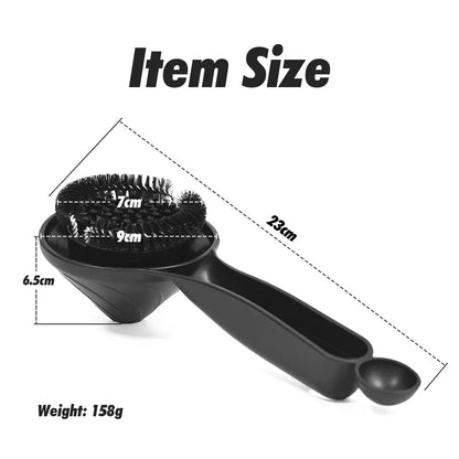 Coffee machine cleaner brush shown alongside backflush disc and cleaning tablet accessories