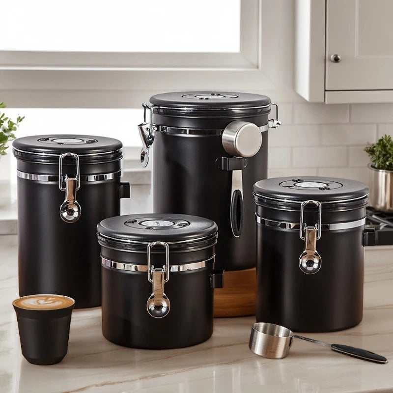 Coffee Canister Vacuum Stainless Airtight Container Storage Sugar Tea Vintage Cans Kitchen Coffee Cafeteria High End Canister