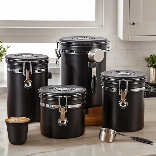 Coffee Canister Vacuum Stainless Airtight Container Storage Sugar Tea Vintage Cans Kitchen Coffee Cafeteria High End Canister