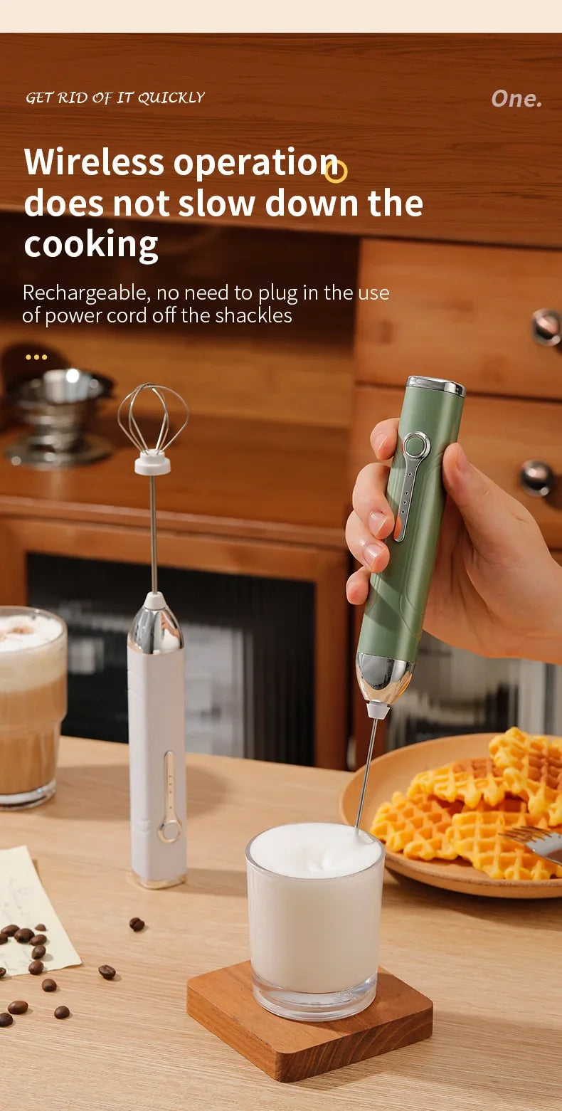 Wireless Type-C Rechargeable 3-speed Mini Handheld Milk Frother Coffee Frother Portable Kitchen Cooking Tools Whisk Foam Blender