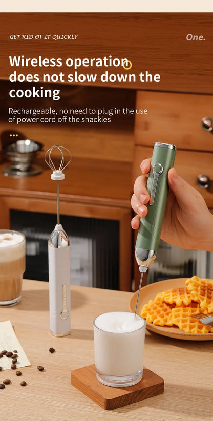 Wireless Type-C Rechargeable 3-speed Mini Handheld Milk Frother Coffee Frother Portable Kitchen Cooking Tools Whisk Foam Blender