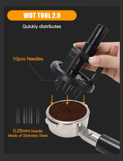 WDT Espresso Needle Distributor – Magnetic, Adjustable Depth, 51/54/58mm Barista Tool