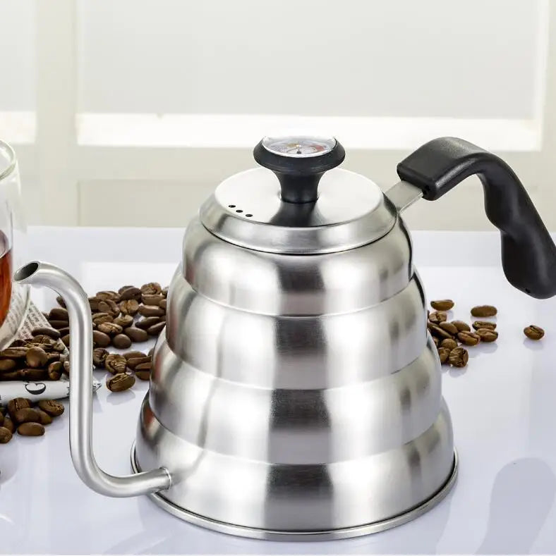 Stainless Steel Pour Over Coffee Pot with Thermometer Swan Long Neck High Capacity Can Be Heated Professional Hand Brewed Coffee
