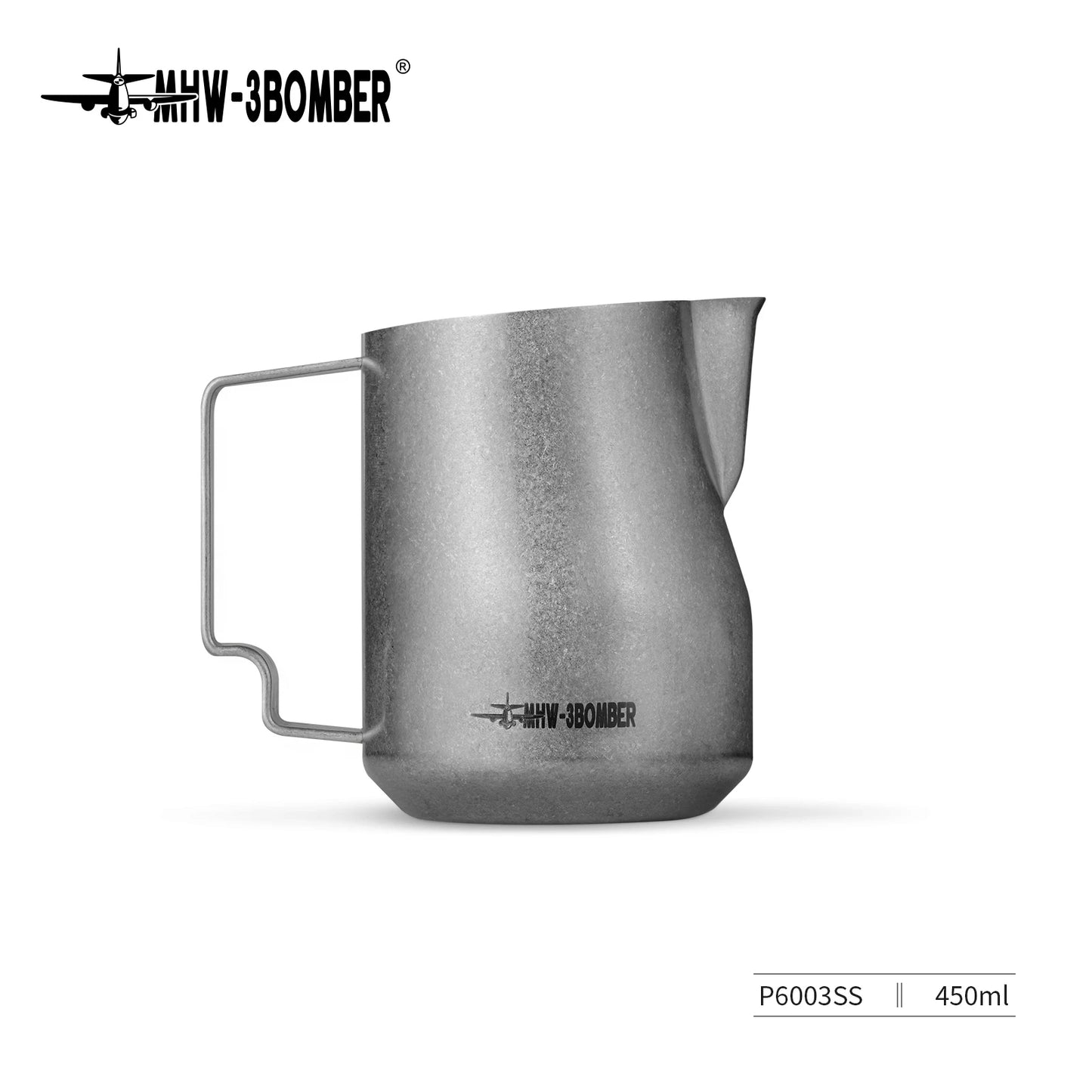 MHW-3BOMBER 350ml latte art jug pouring tulip pattern overhead angle