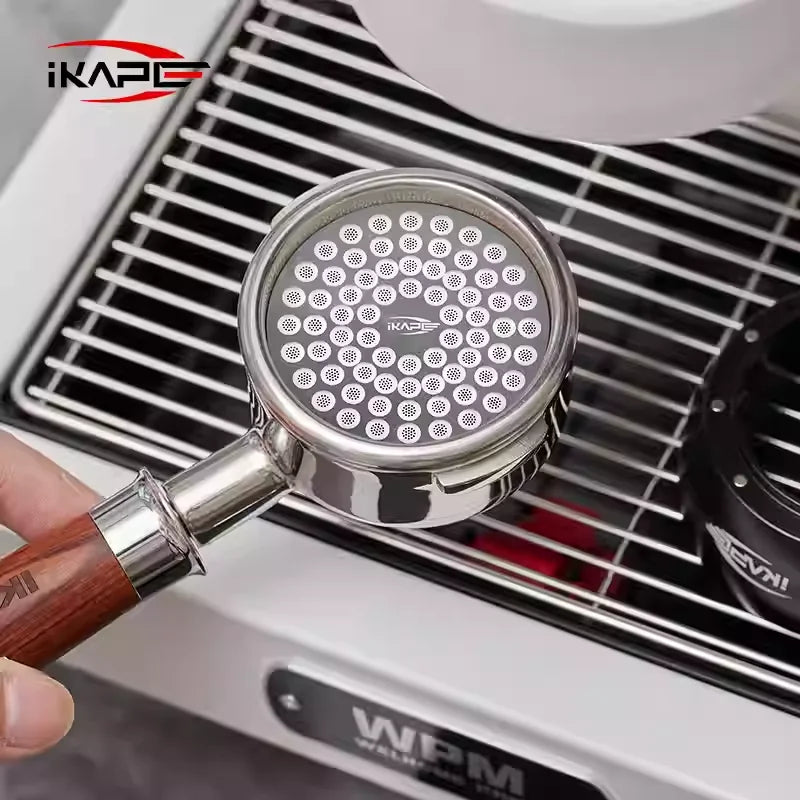 IKAPE V2 Puck Screen 54mm placed inside Breville Barista Express portafilter basket