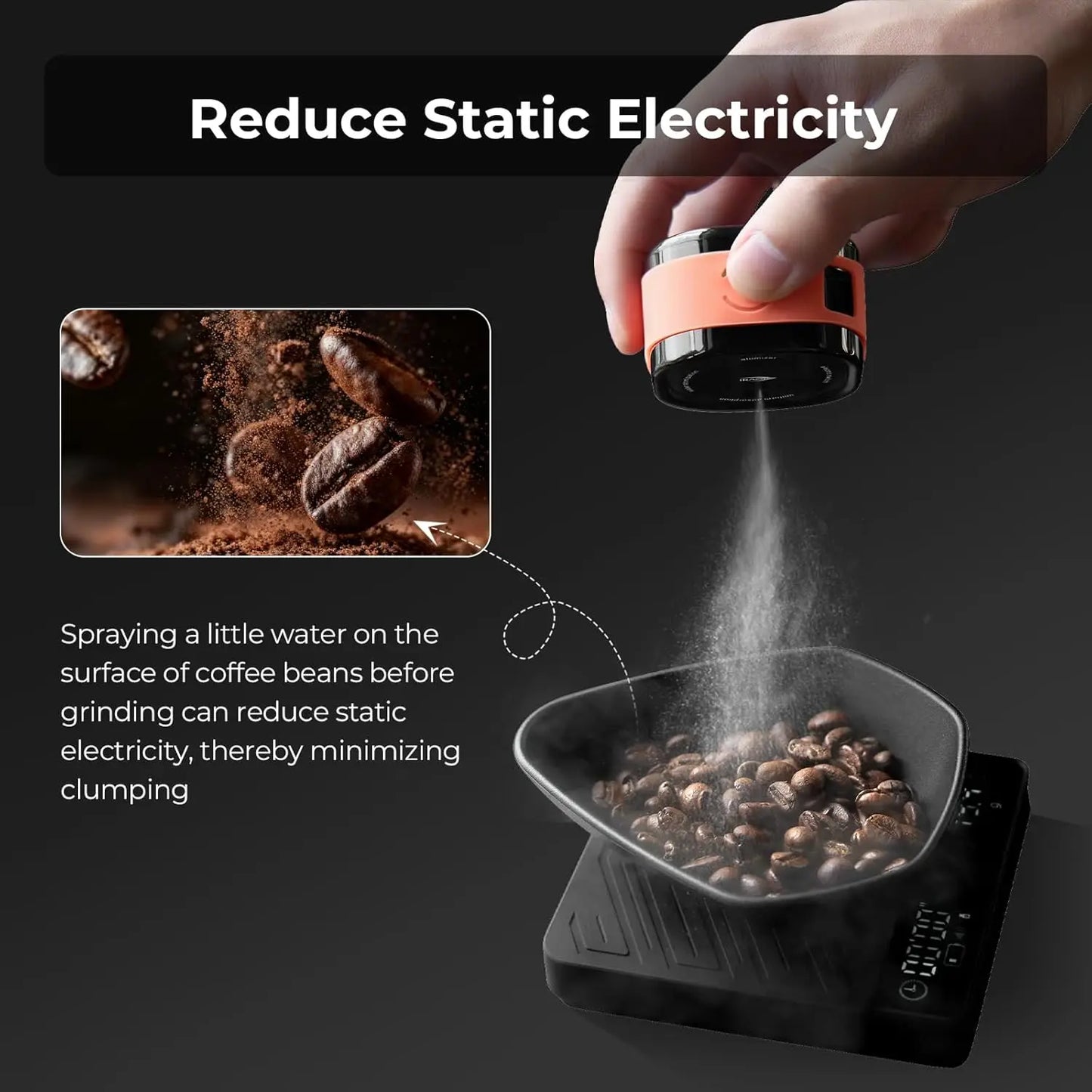 Close-up of IKAPE coffee grinder spray fine mist nozzle detail
