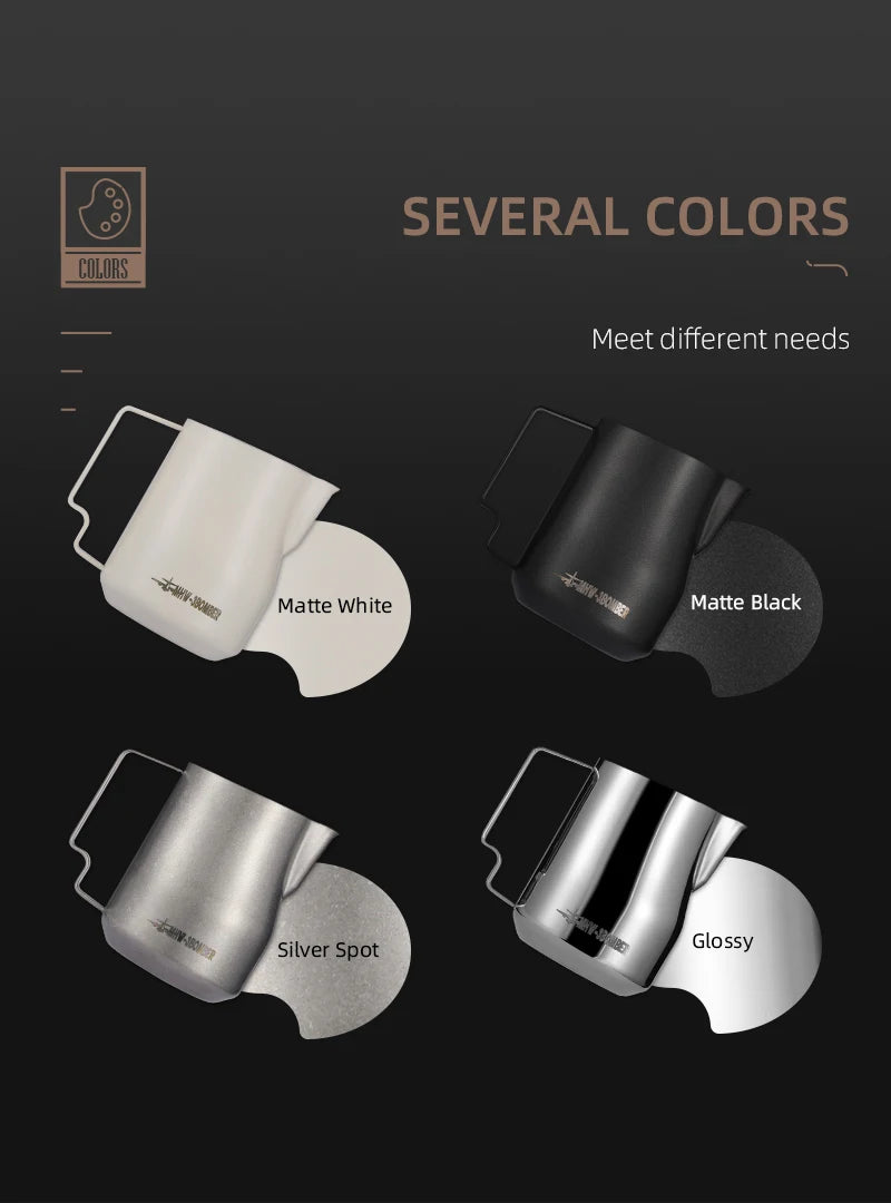 MHW-3BOMBER 350ml barista pitcher angled view showing precision turbo spout