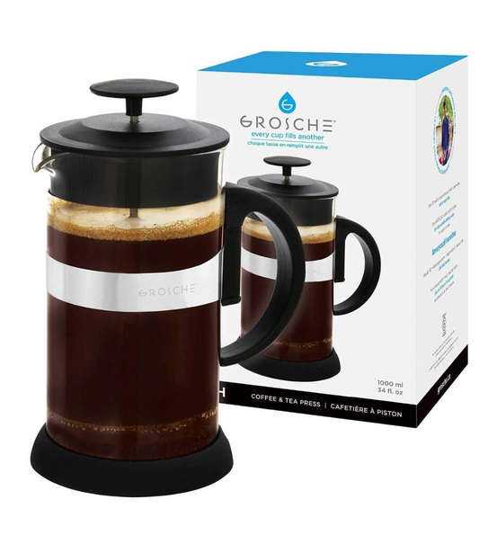 GROSCHE Zurich French Press – Black, 1000ml / 34 fl oz (8 Cup)
