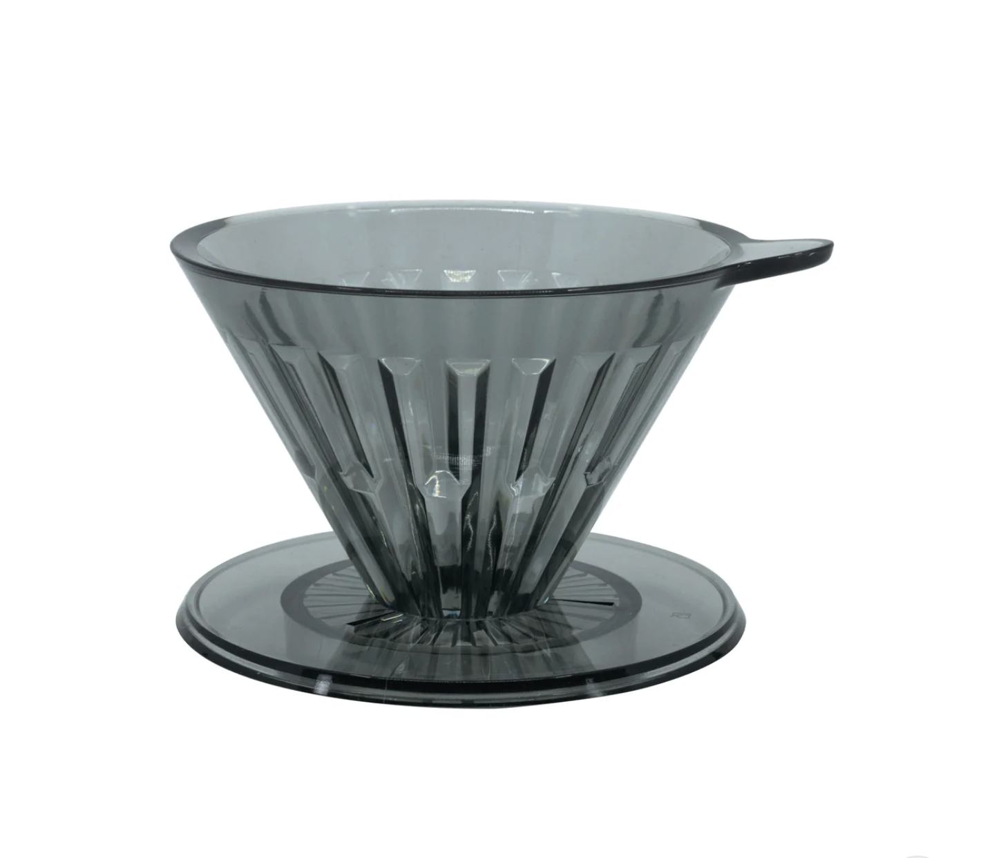 Timemore Crystal Eye 1-cup smoke pour over coffee dripper on white background showing concave base design