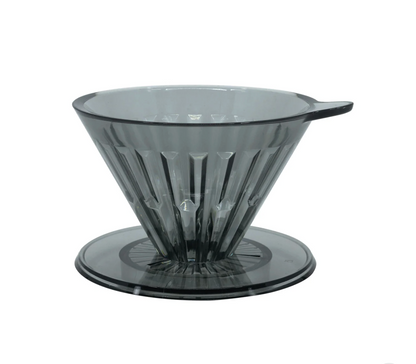 Timemore Crystal Eye 1-cup smoke pour over coffee dripper on white background showing concave base design
