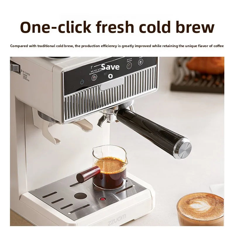 Dejess espresso machine with grinder hopper loaded with fresh whole coffee beans