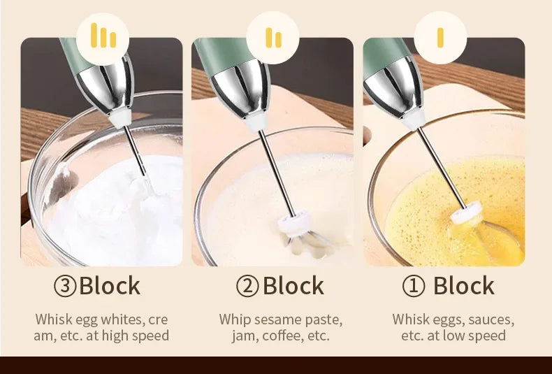 Wireless Type-C Rechargeable 3-speed Mini Handheld Milk Frother Coffee Frother Portable Kitchen Cooking Tools Whisk Foam Blender