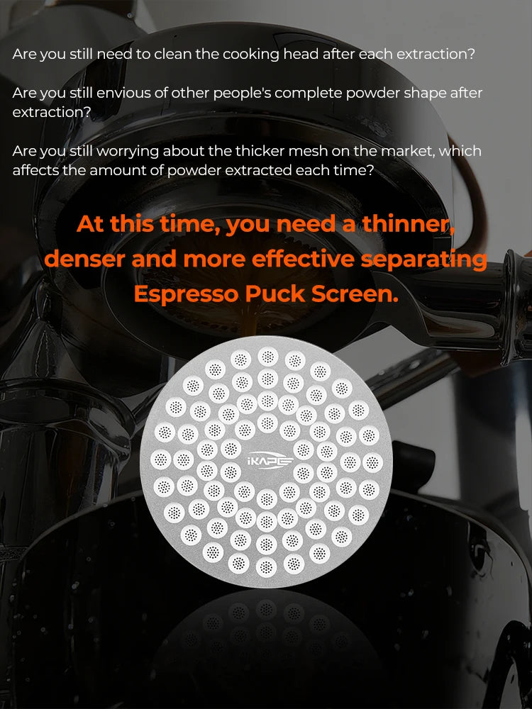 Side profile of IKAPE V2 puck screen showing slim stainless steel thickness and finish