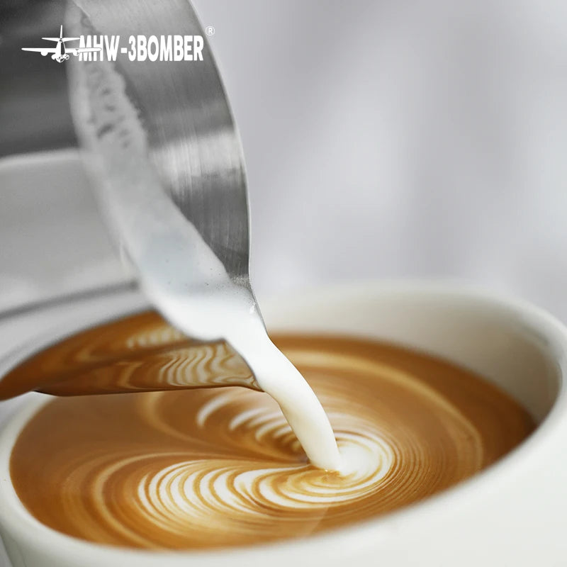 MHW-3BOMBER milk pitcher 350ml and 450ml sizes compared side by side flat lay