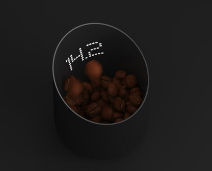 Subminimal Subscale espresso bean scale inside grinder hopper from above overhead view