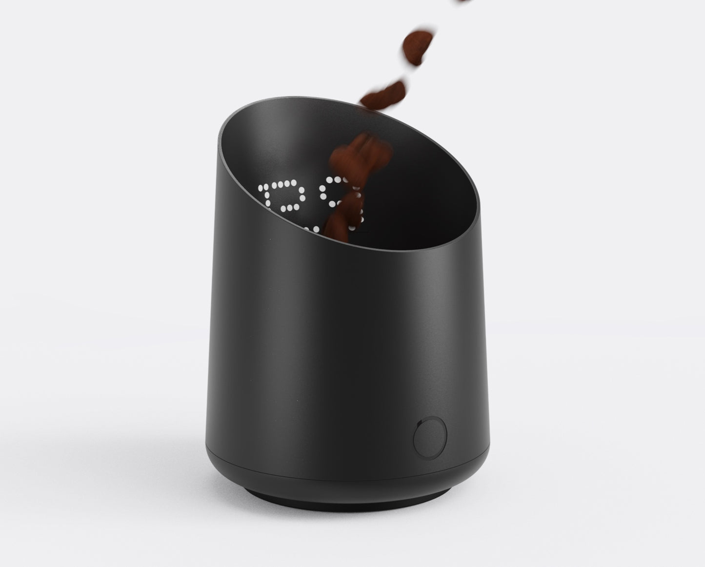 Subscale coffee scale inside single dose grinder hopper side profile view