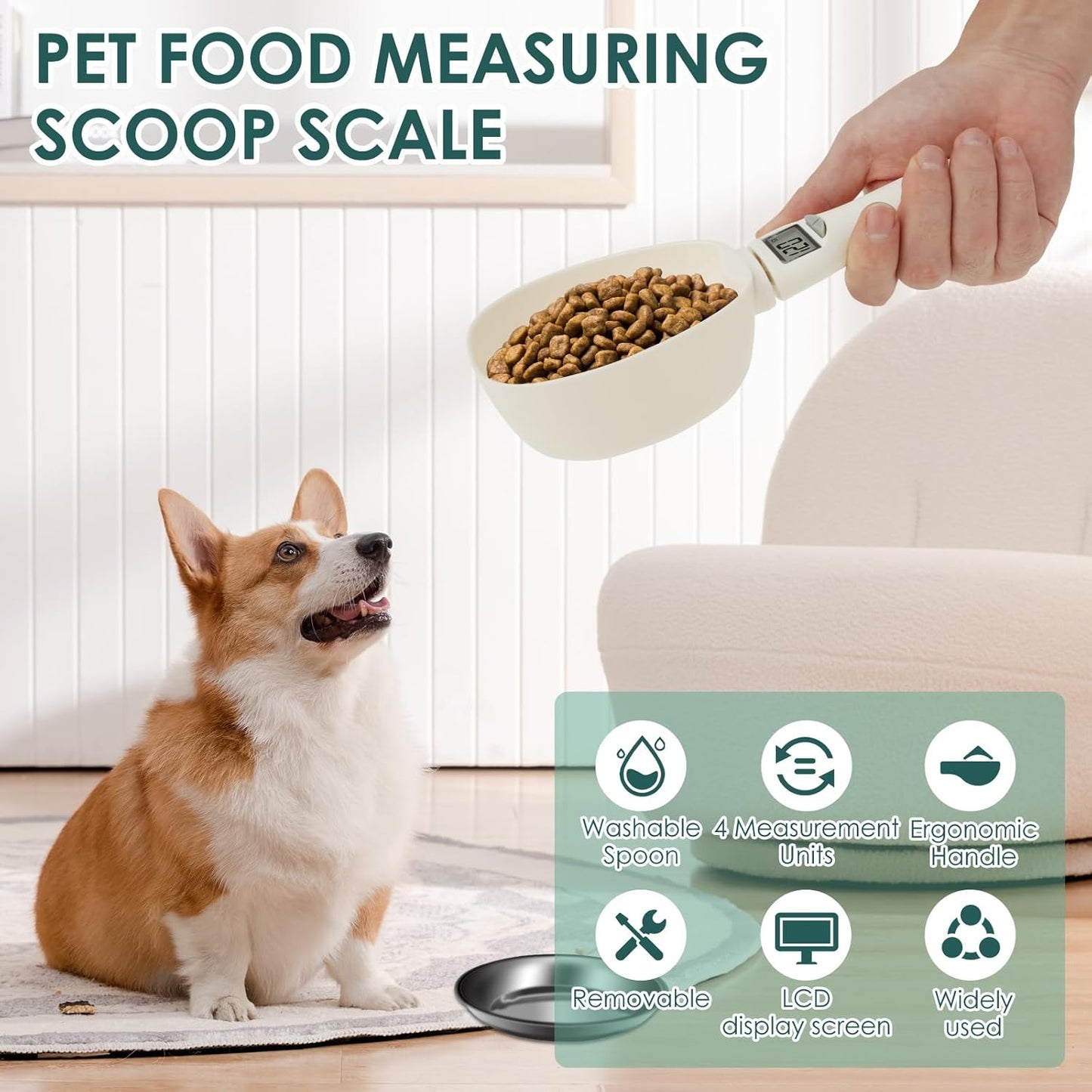 Digital Spoon Scale for Pet Food & Kitchen: 800g/1g Precision, 4 Units (g/oz/ml/Cup) – Removable Handle for Australian Pet Owners & Bakers