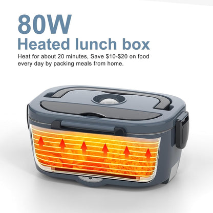 Electric Heated Lunch Box for Men/Women Home 80W Portable Food Warmer with 110V-250V Stainless Steel Leakproof Container for Work Travel Jobsite Camping Christmas White Elephant Gifts
