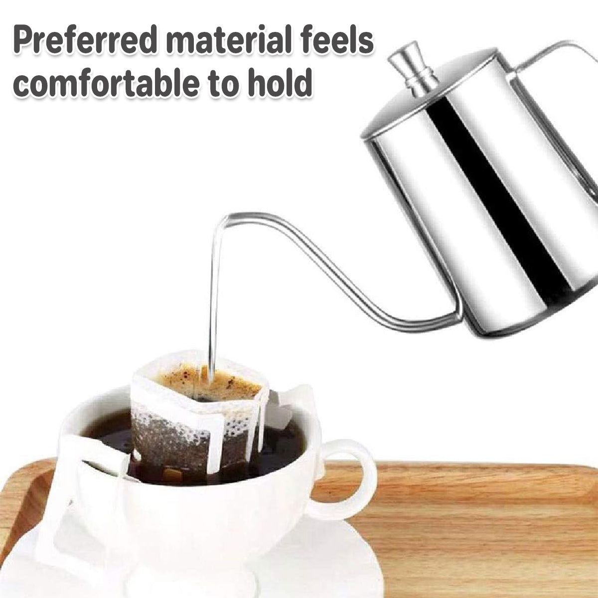 Hand Drip Coffee Pot Stainless Steel Fine Spout Hanging Ear Filter Cup Kettle - Black