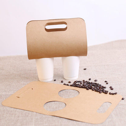 100pcs Kraft Paper Cup Holder Portable Coffee Drink Carrier Reusable Storage - Single Hole Holder