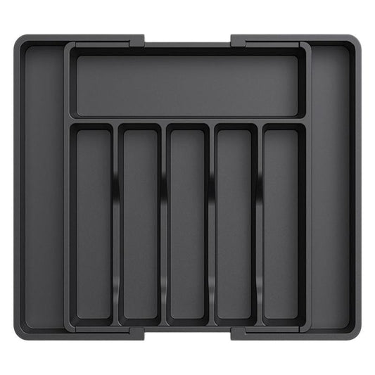 Black Adjustable Polypropylene Kitchen Drawer Organizer – 8 Compartments, Large Capacity, Easy to Clean