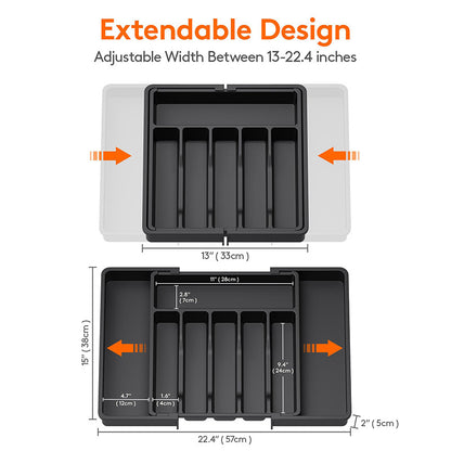 Black Adjustable Polypropylene Kitchen Drawer Organizer – 8 Compartments, Large Capacity, Easy to Clean
