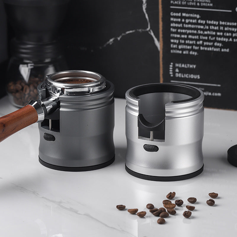 Silver Round Professional Aluminum Espresso Tamping Station - Adjustable Portafilter Holder Stand-1