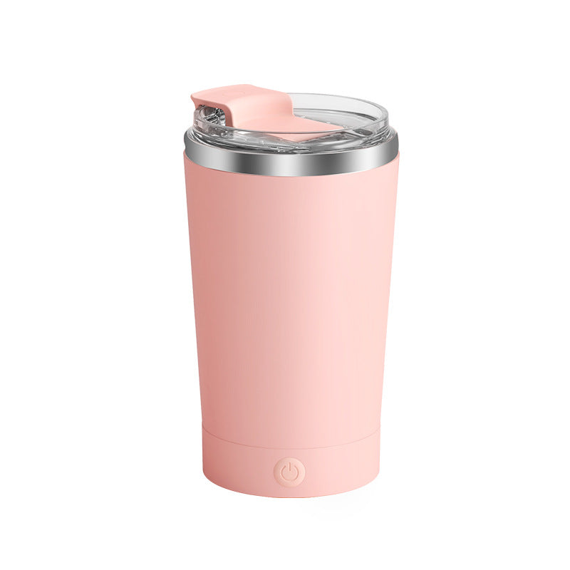 Pink 316 Stainless Steel Rechargeable Electric Self-Stirring Mug - 420ml Automatic Mixing Cup with Magnetic Rotor