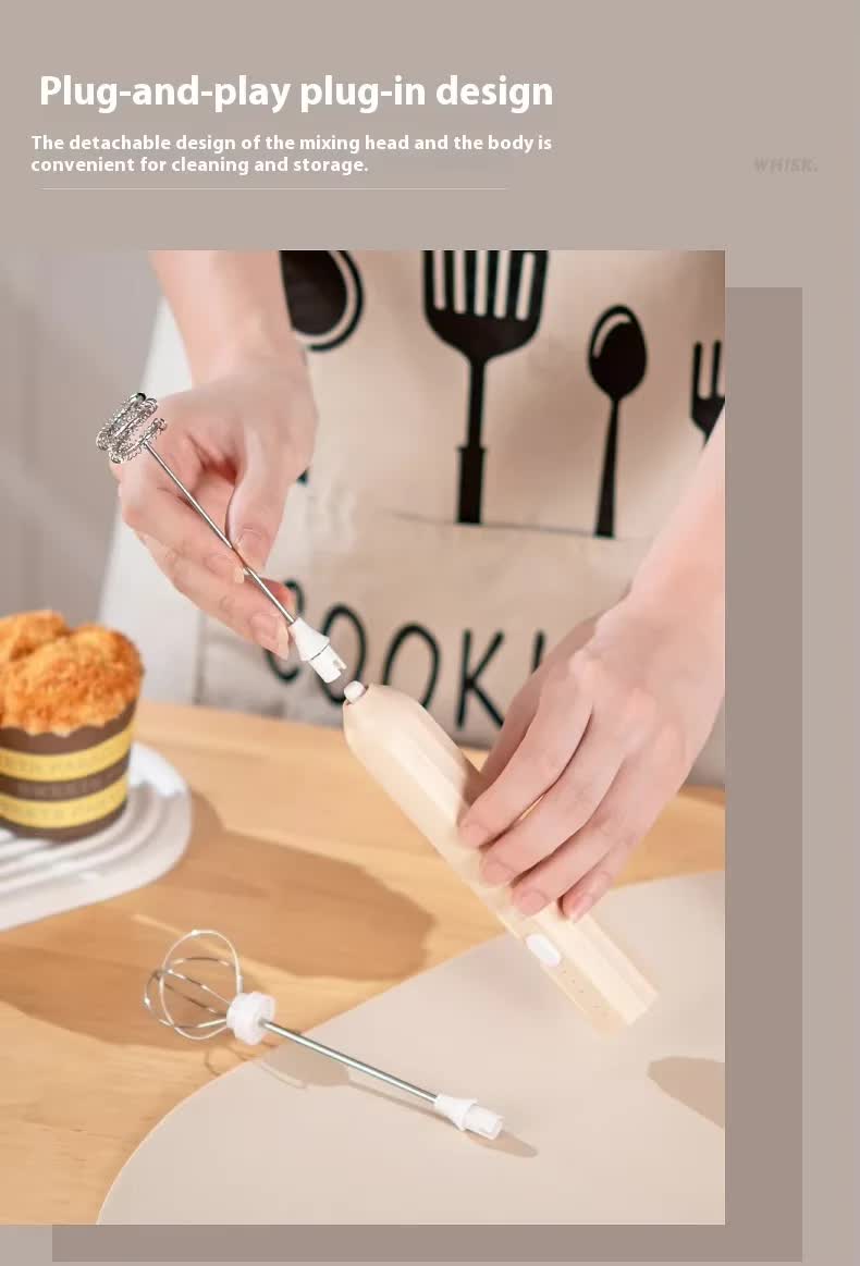 Black Mini Hand Mixer with Frother & Balloon Whisk Heads - Rechargeable Kitchen Tool