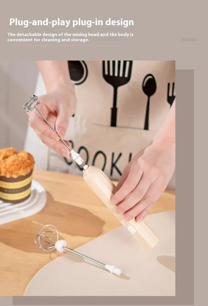 Black Mini Hand Mixer with Frother & Balloon Whisk Heads - Rechargeable Kitchen Tool