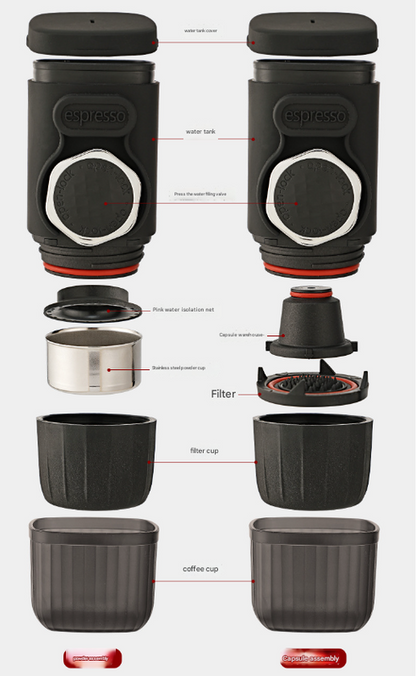 Portable Hand-Press Espresso Maker - Compact Capsule & Powder Coffee Machine