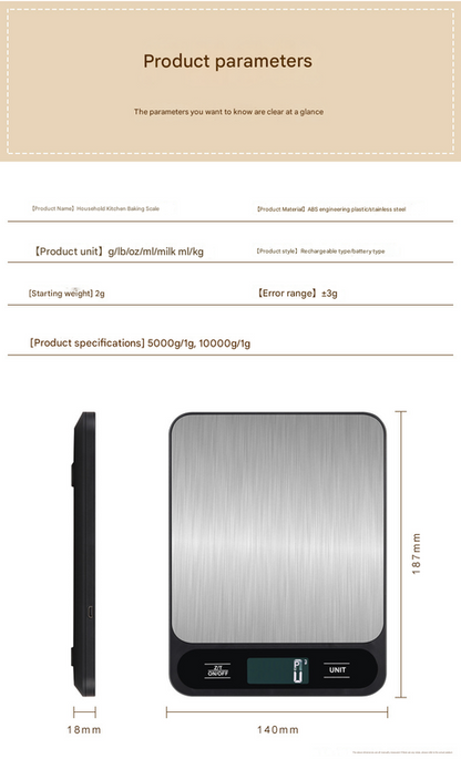 White Slim Digital Kitchen Scale - High Precision Stainless Steel Food Scale for Baking & Cooking(15kg)